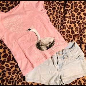 Girls size 8 Limited Too 🌸 Jean Shorts Outfit w/ Crazy 8 Pink Goose Tee